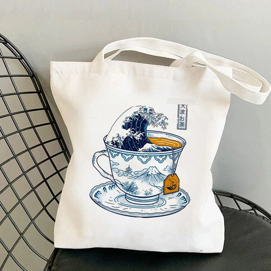 The Great Wave off Kanagawa Series Tote Bag - Tea