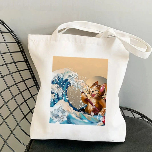 The Great Wave off Kanagawa Series Tote Bag - Cat